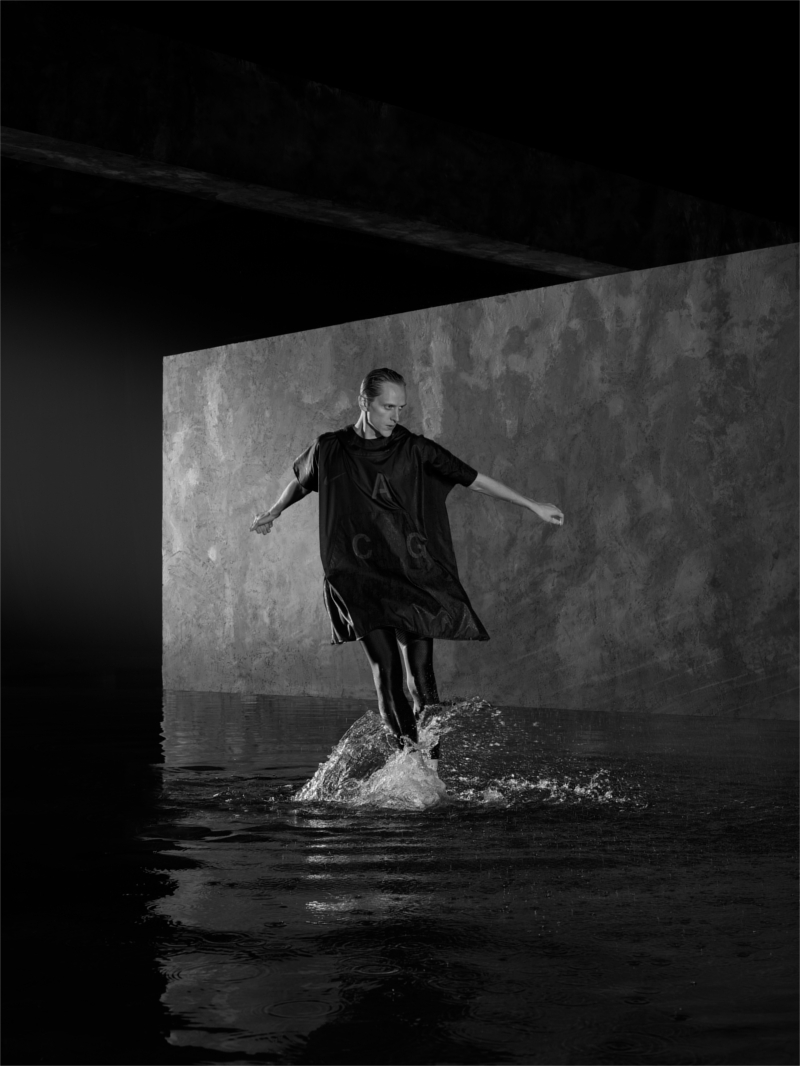 man dancing on a wet floor